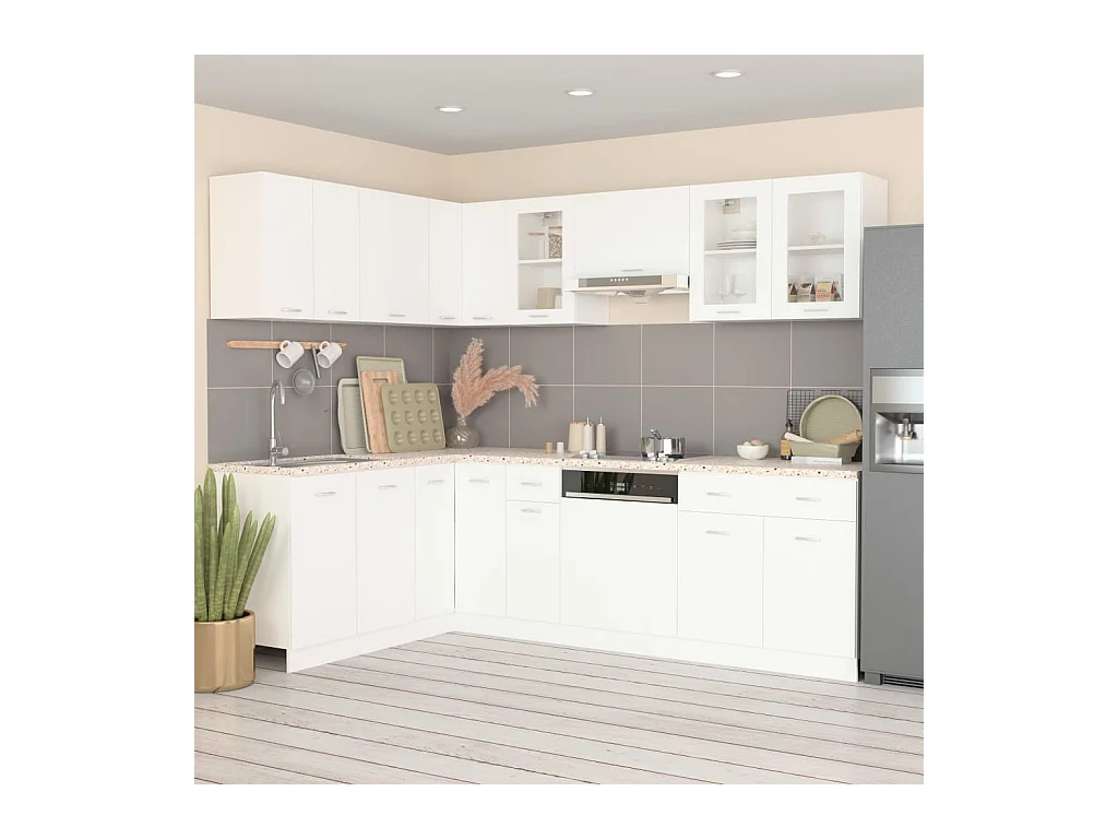 Ensemble de 11 meubles de cuisine "Lyon" en bois d'ingénierie blanc