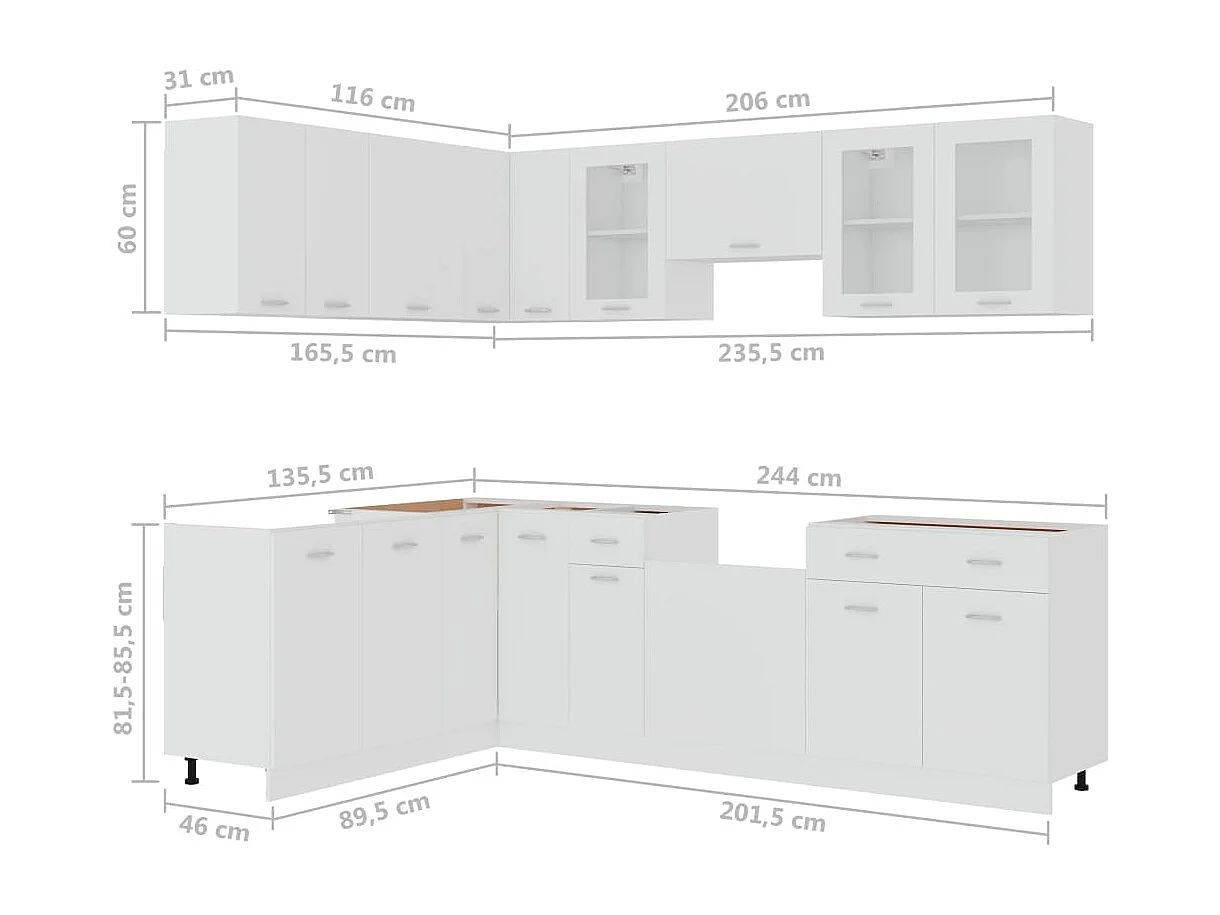 Ensemble de 11 meubles de cuisine "Lyon" en bois d'ingénierie blanc