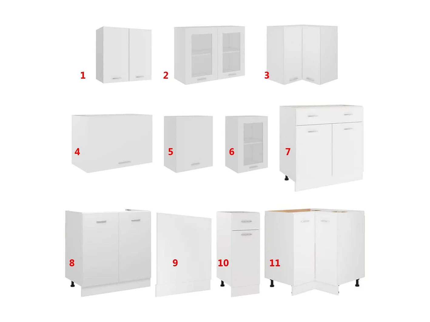 Ensemble de 11 meubles de cuisine "Lyon" en bois d'ingénierie blanc