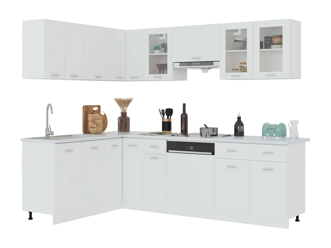 Ensemble de 11 meubles de cuisine "Lyon" en bois d'ingénierie blanc