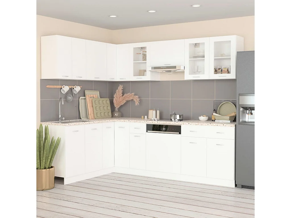 Ensemble de 11 meubles de cuisine "Lyon" en bois d'ingénierie blanc