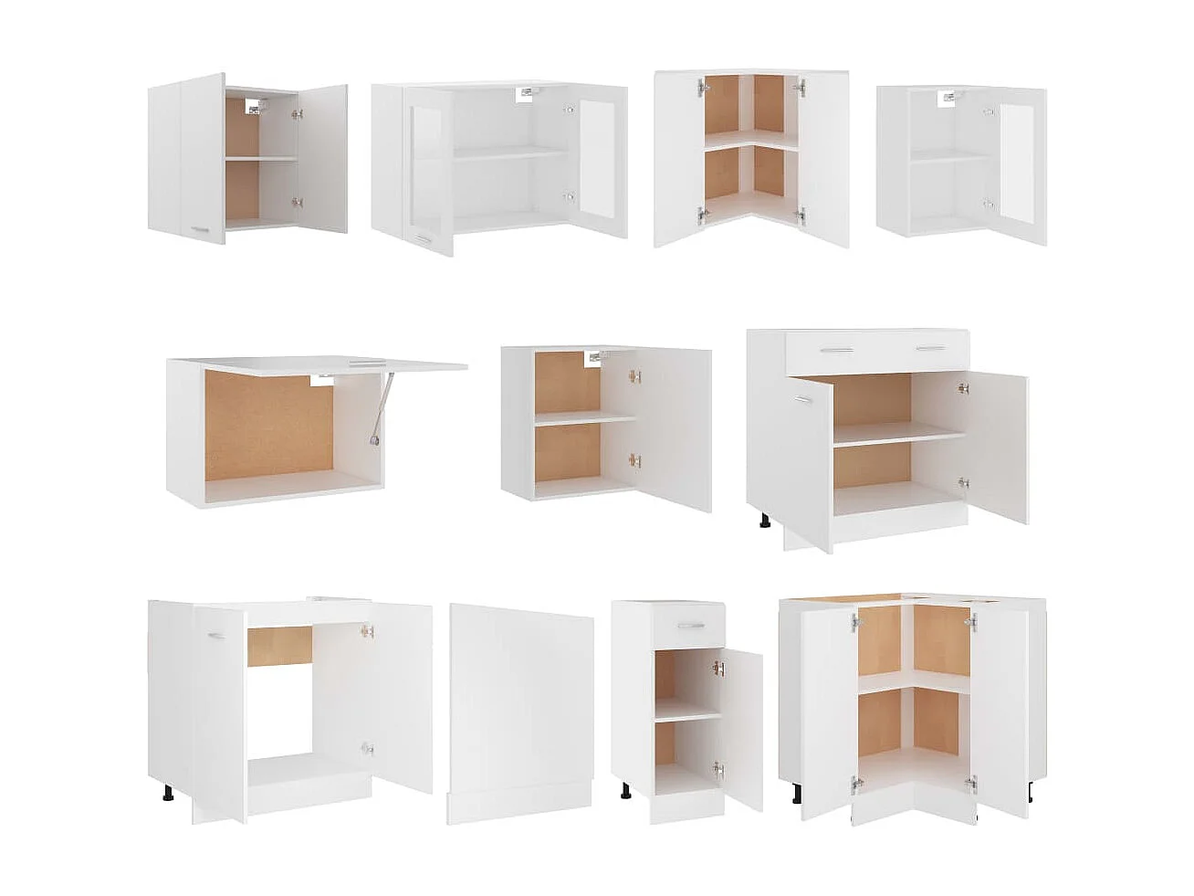Ensemble de 11 meubles de cuisine "Lyon" en bois d'ingénierie blanc