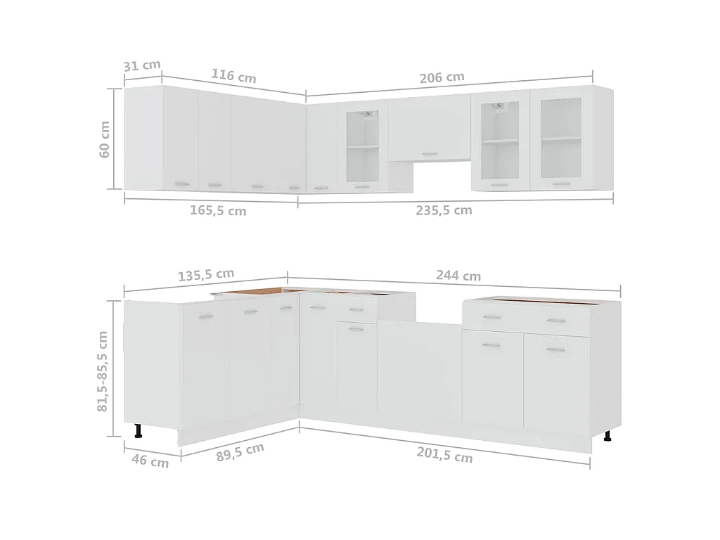 11-tlg. Küchenzeile Lyon Weiß Holzwerkstoff