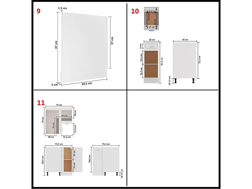 Ensemble de 11 meubles de cuisine "Lyon" en bois d'ingénierie blanc