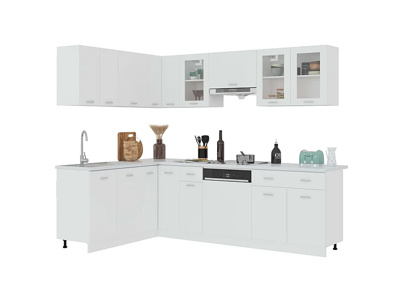 Ensemble de 8 meubles de cuisine Lyon en bois d'ingénierie blanc | Leroy Merlin