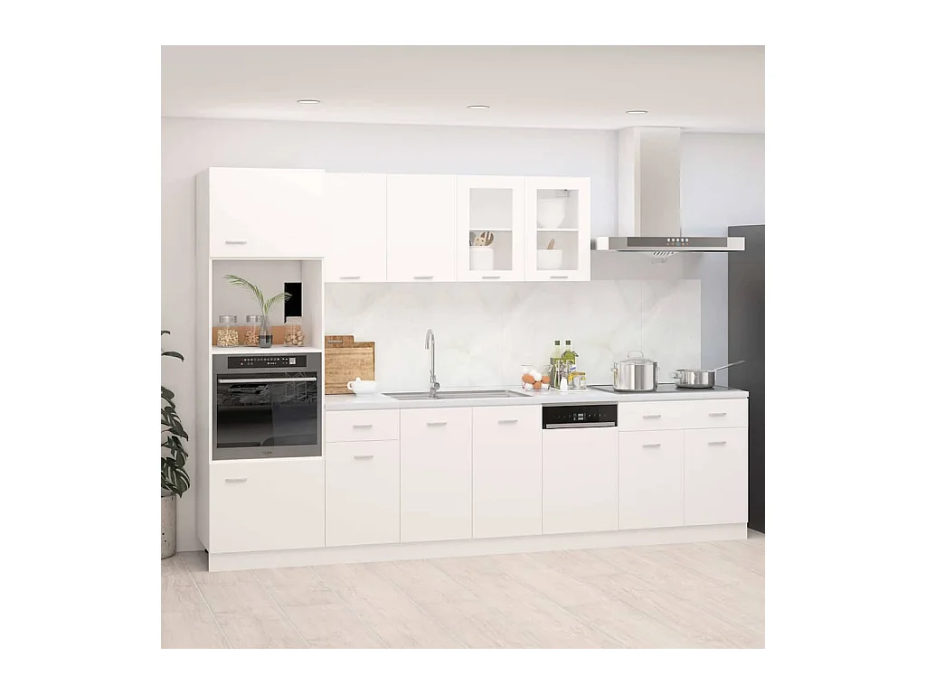 Ensemble de 7 meubles de cuisine "Lyon" en bois d'ingénierie blanc