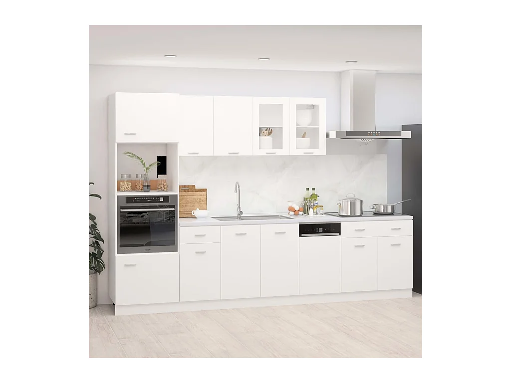 Ensemble de 7 meubles de cuisine "Lyon" en bois d'ingénierie blanc