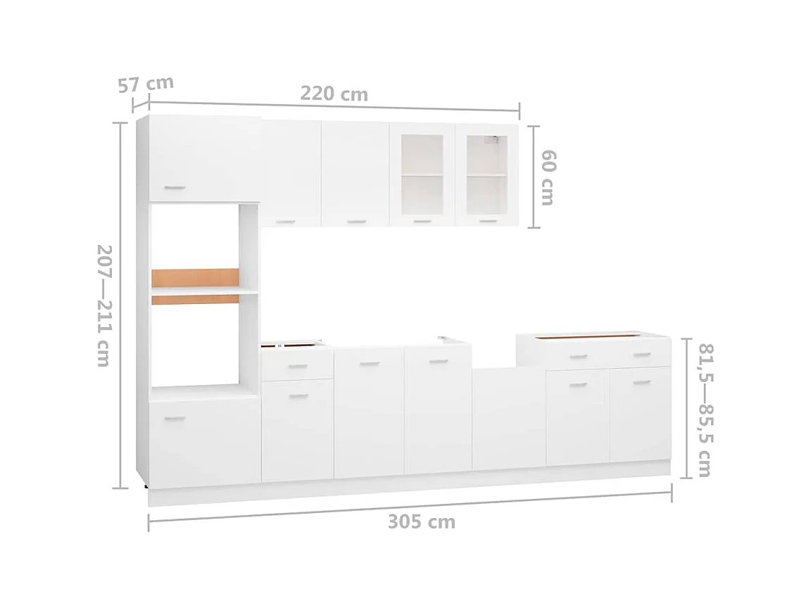 Ensemble de 7 meubles de cuisine "Lyon" en bois d'ingénierie blanc