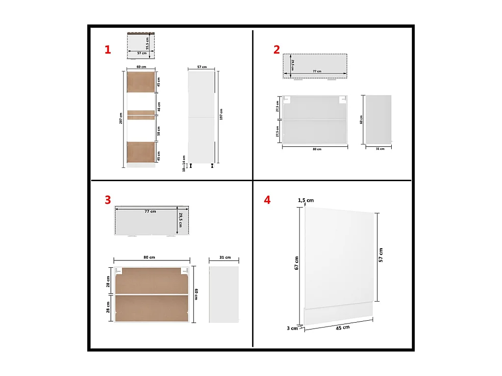 Ensemble de 7 meubles de cuisine "Lyon" en bois d'ingénierie blanc