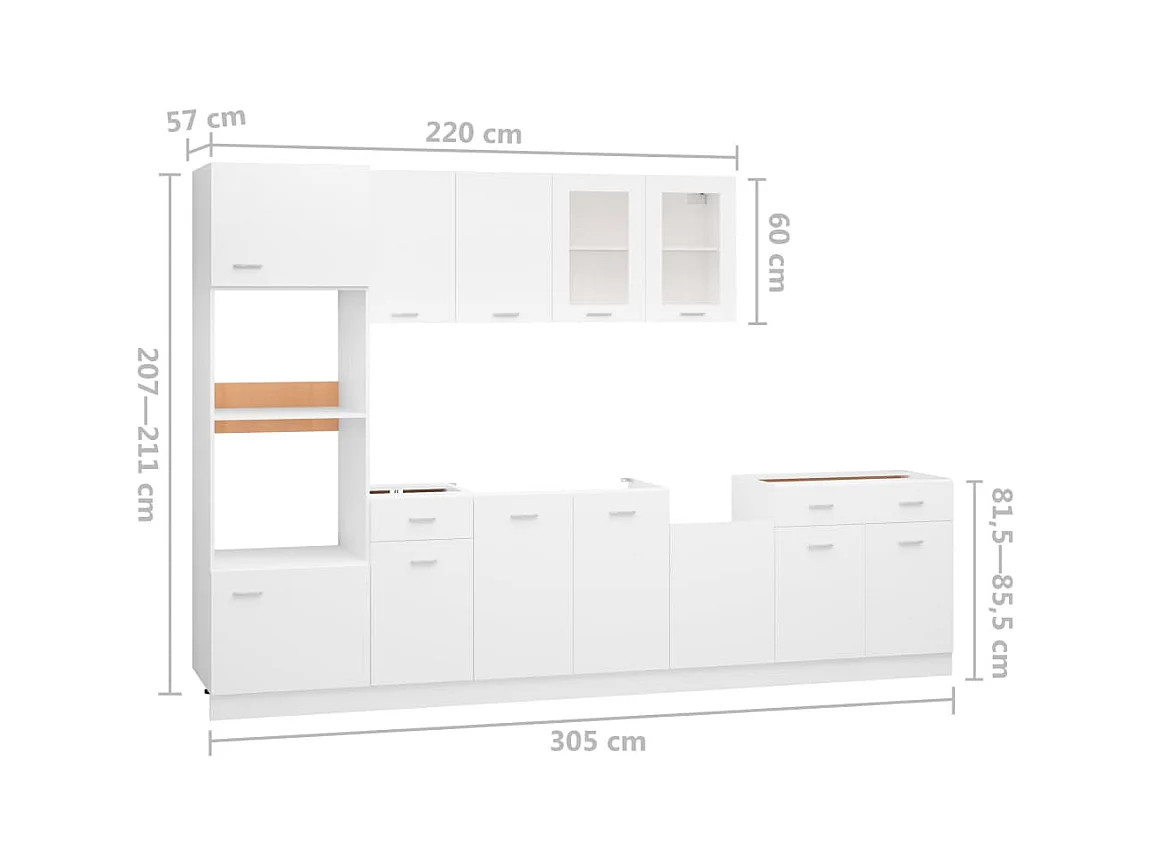 Ensemble de 7 meubles de cuisine "Lyon" en bois d'ingénierie blanc