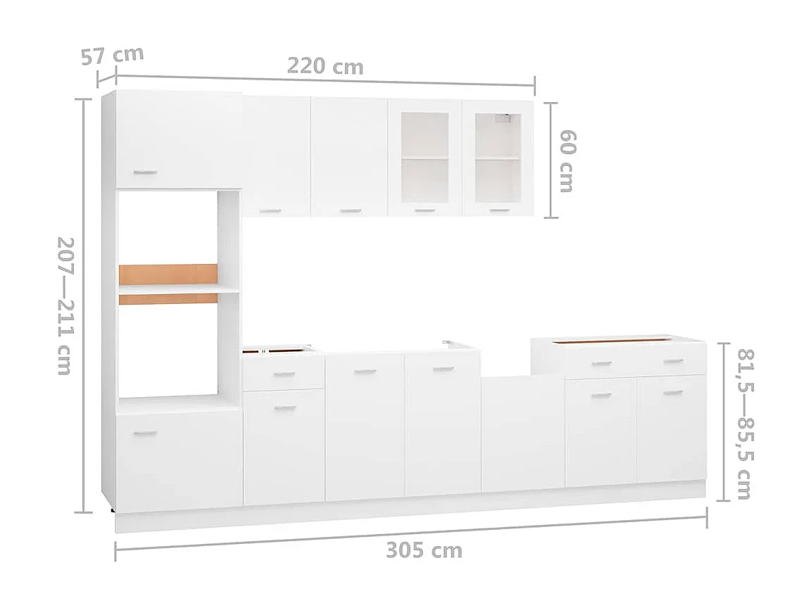 Ensemble de 7 meubles de cuisine "Lyon" en bois d'ingénierie blanc