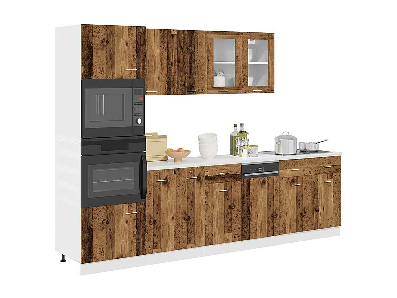 Ensemble de 7 meubles de cuisine "Lyon" en bois d'ingénierie vieilli