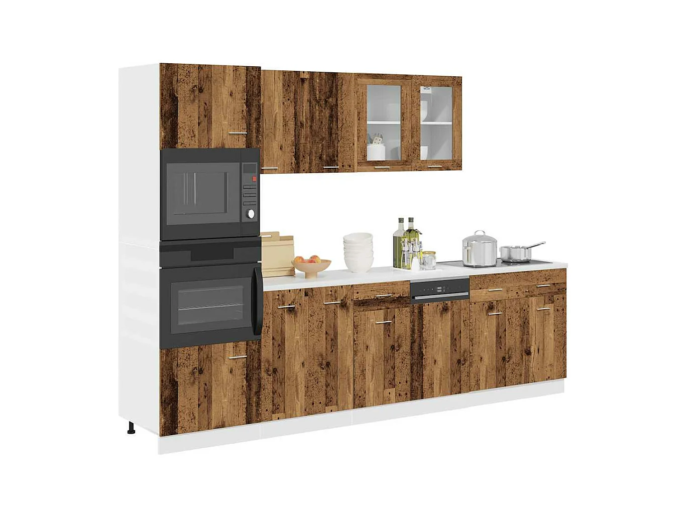 7 pcs armário de cozinha conjunto deriv. madeira madeira velha