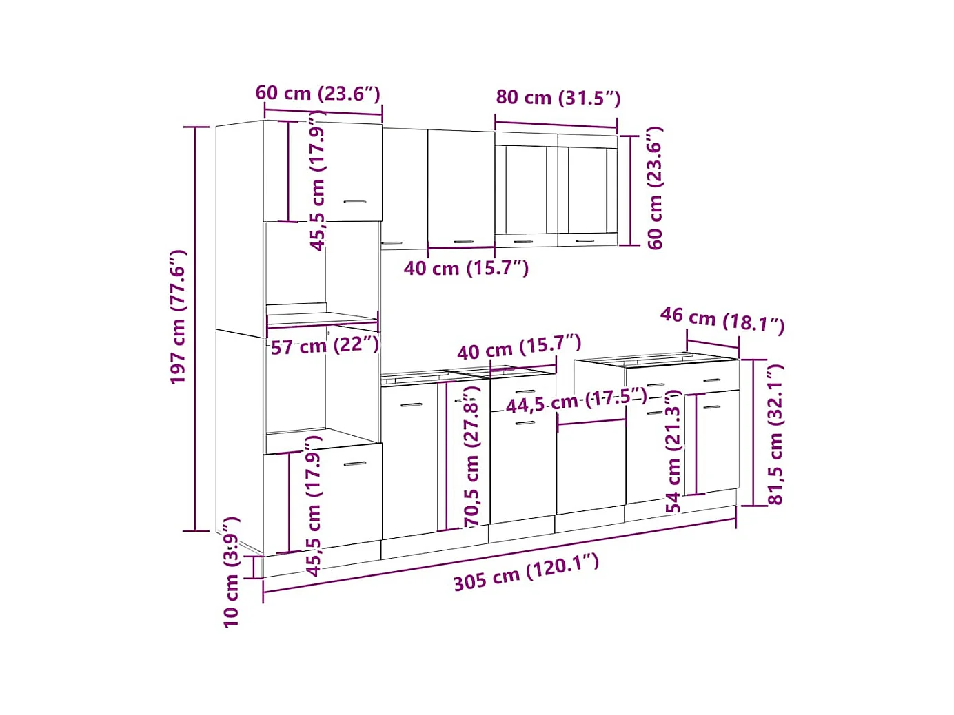 7 pcs armário de cozinha conjunto deriv. madeira madeira velha