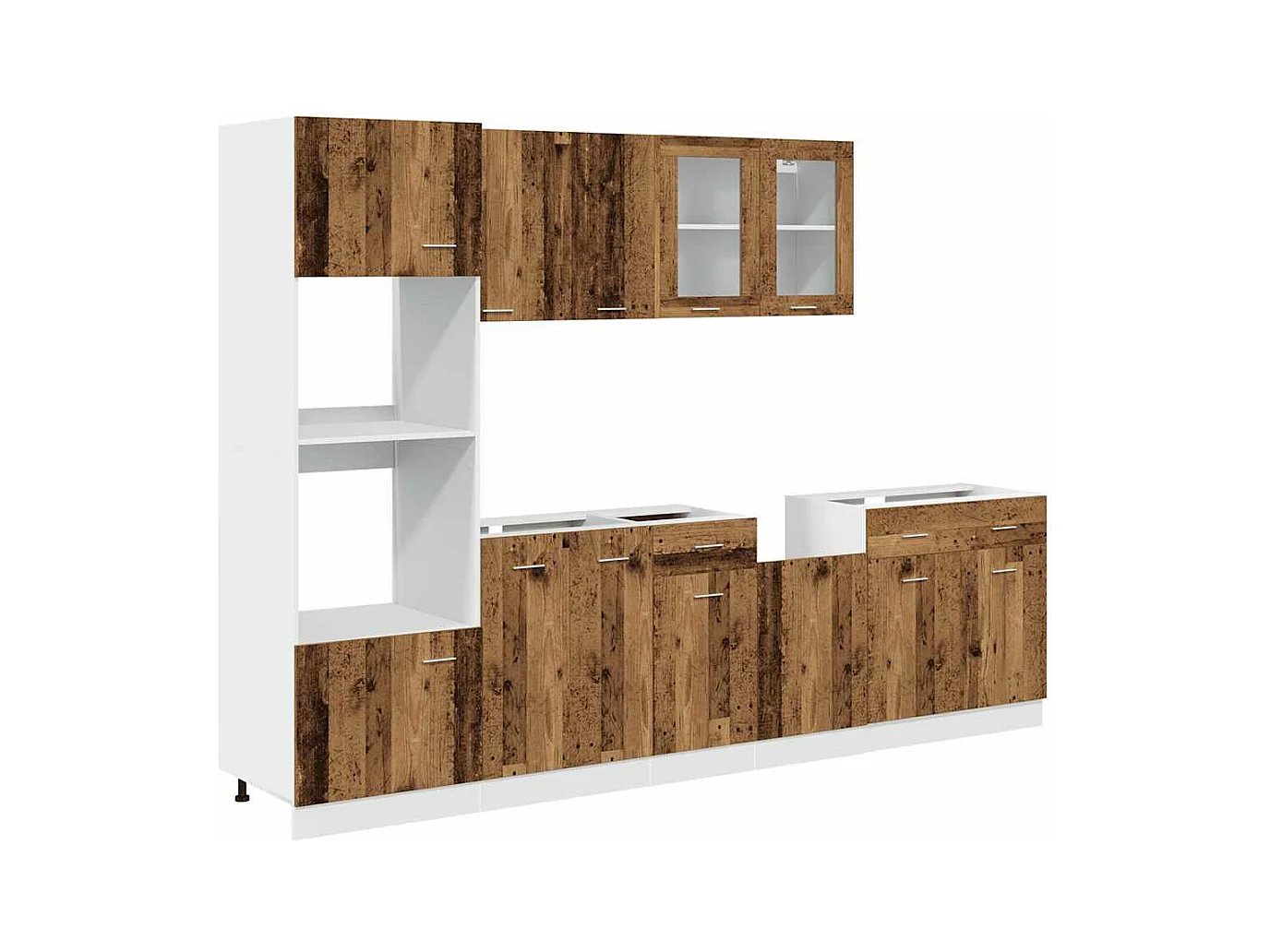 Ensemble de 7 meubles de cuisine "Lyon" en bois d'ingénierie vieilli