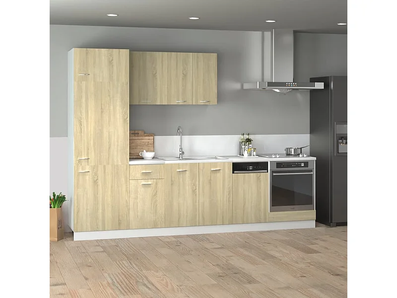 Ensemble de 7 meubles de cuisine "Lyon" en chêne Sonoma