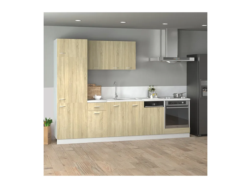 Ensemble de 7 meubles de cuisine "Lyon" en chêne Sonoma