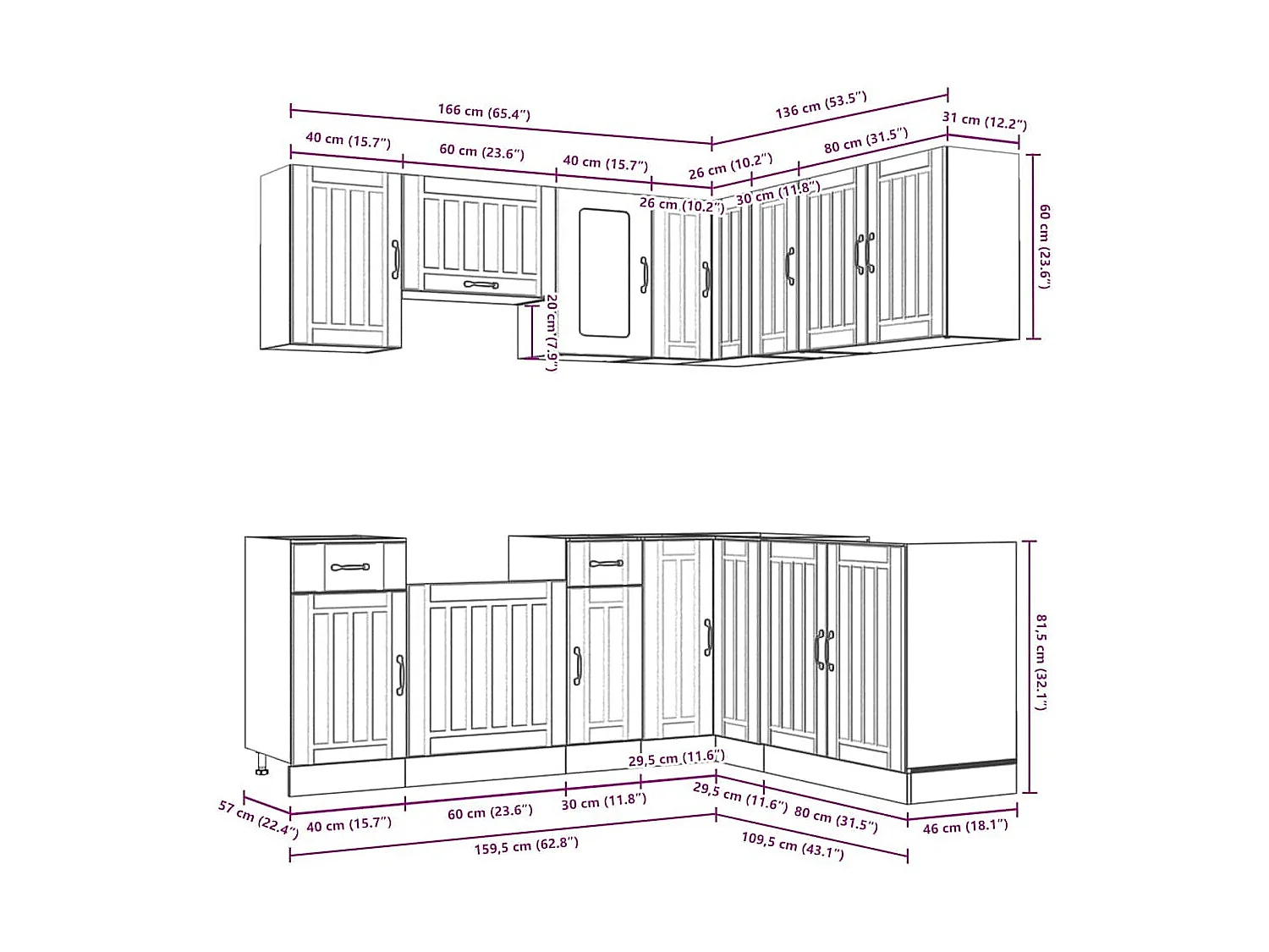 11 peças armário de cozinha conjunto Kalmar carvalho artesanal