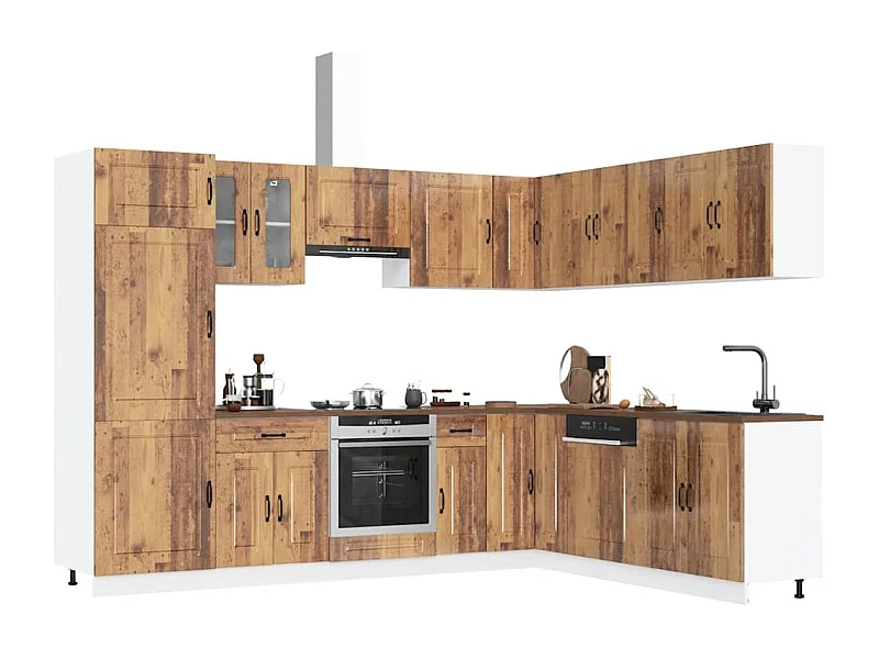 14-delige Keukenkastenset Kalmar bewerkt hout oud houtkleurig