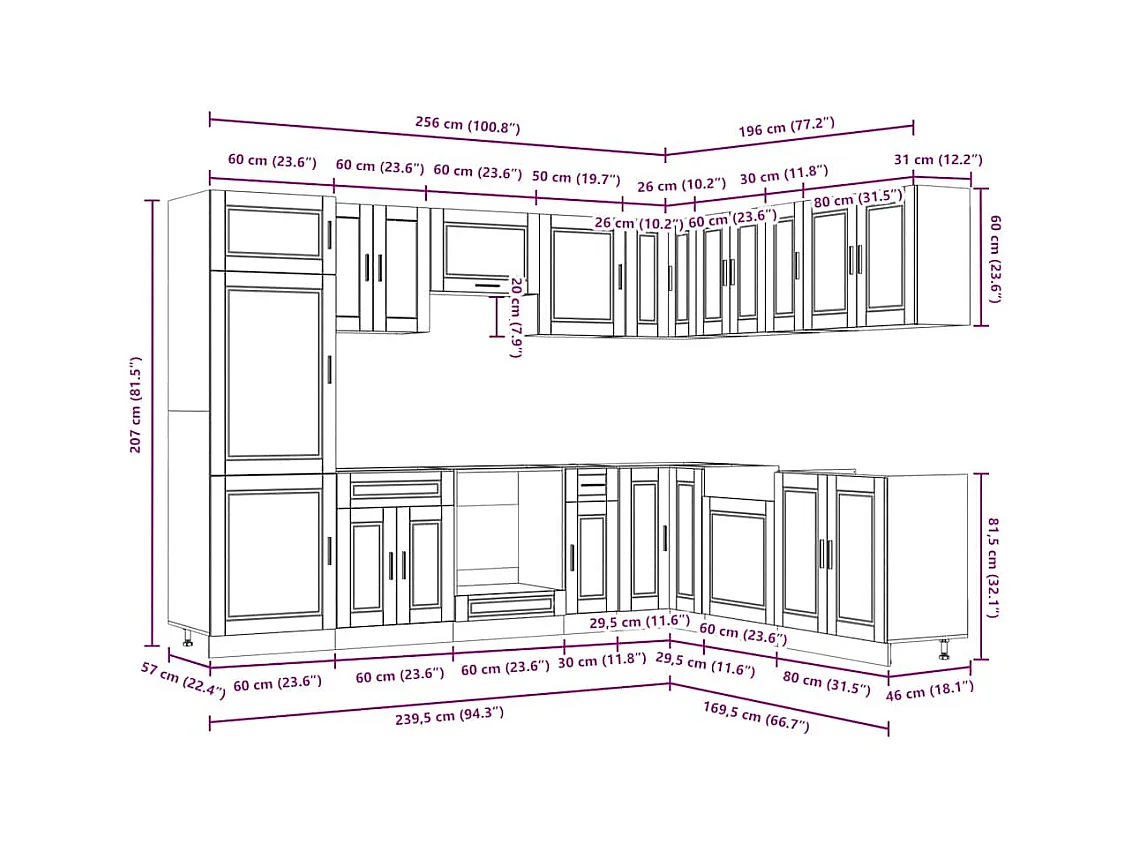 Ensemble d'armoires de cuisine 14 pcs Porto bois d'ingénierie