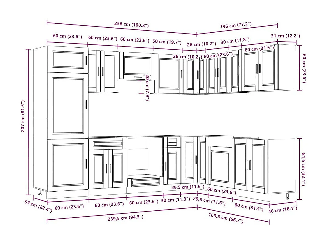 Ensemble d'armoires de cuisine 14 pcs Porto bois d'ingénierie