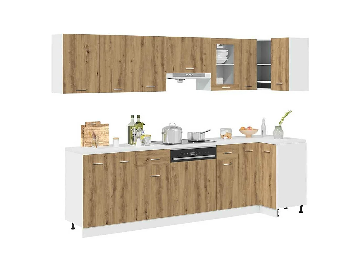 Ensemble de 11 meubles de cuisine "Lyon" en chêne artisanal