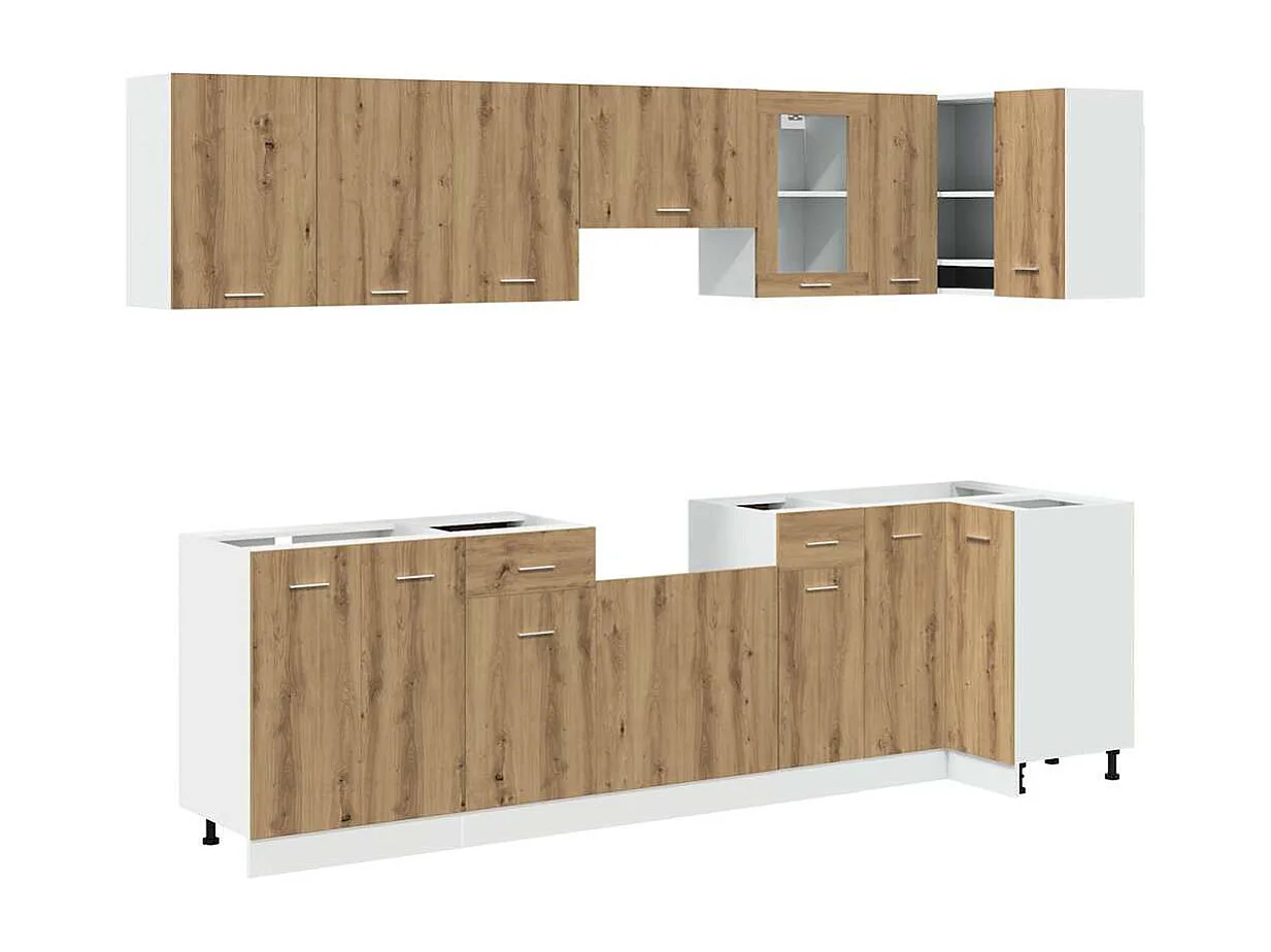 Ensemble de 11 meubles de cuisine "Lyon" en chêne artisanal