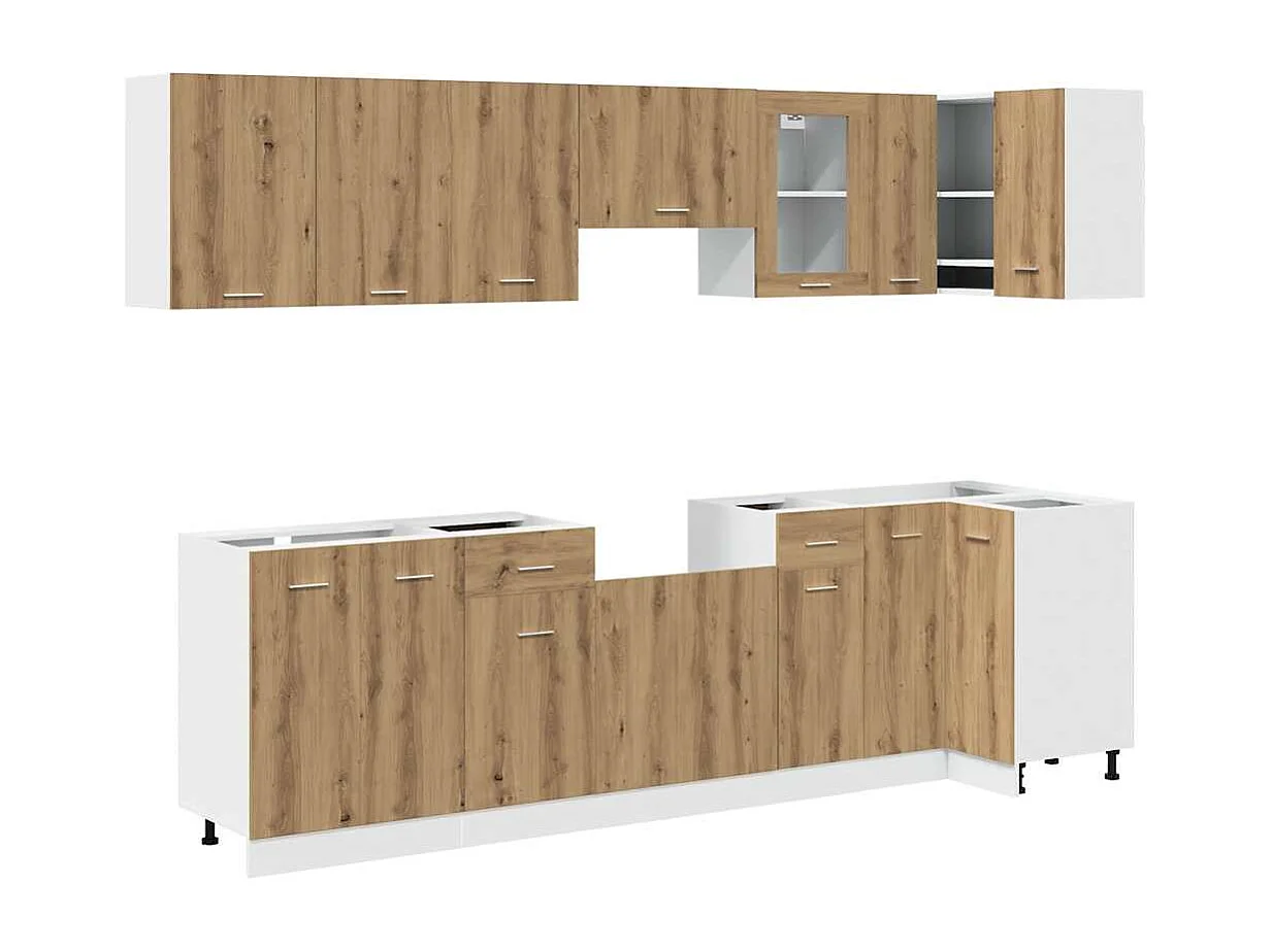 Ensemble de 11 meubles de cuisine "Lyon" en chêne artisanal