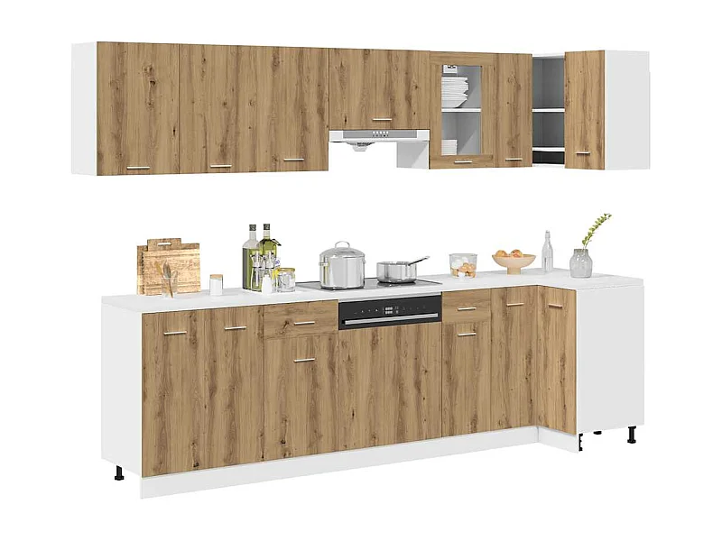 Conjunto de armarios de cocina de 11 piezas "Lyon" de madera de ingeniería de roble artesanal