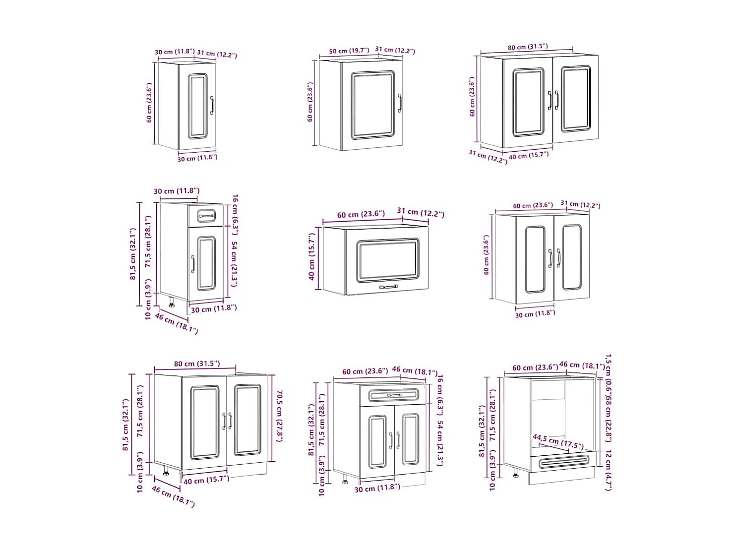 14 peças armário de cozinha conjunto Kalmar carvalho artesanal