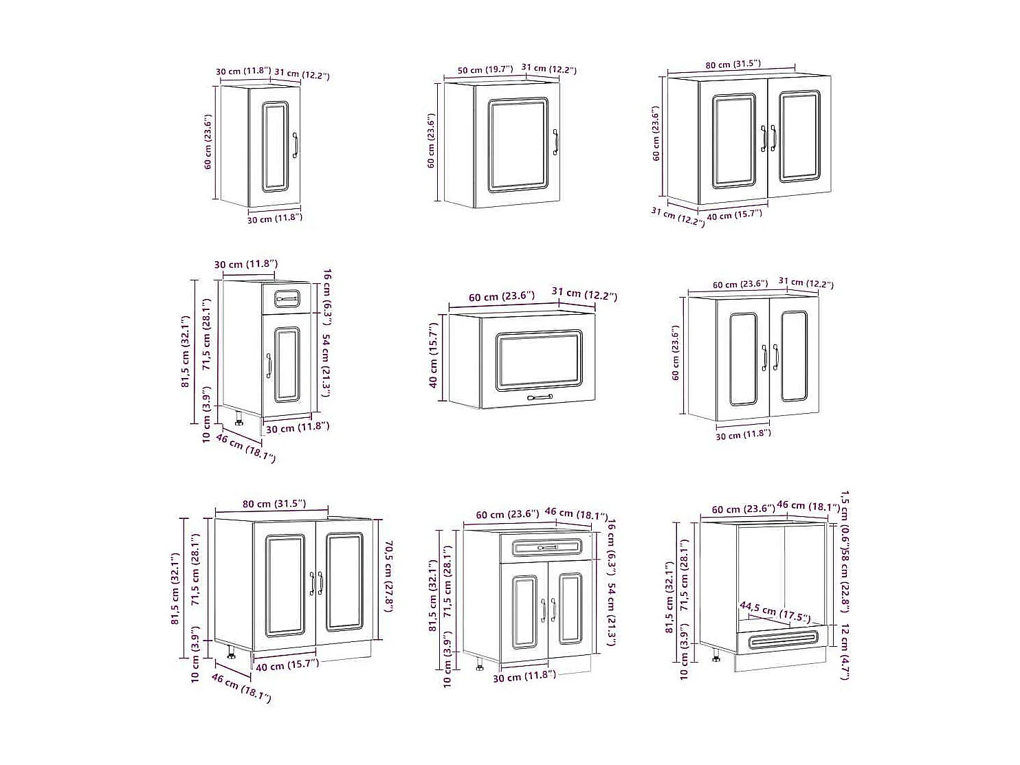 14 peças armário de cozinha conjunto Kalmar carvalho artesanal