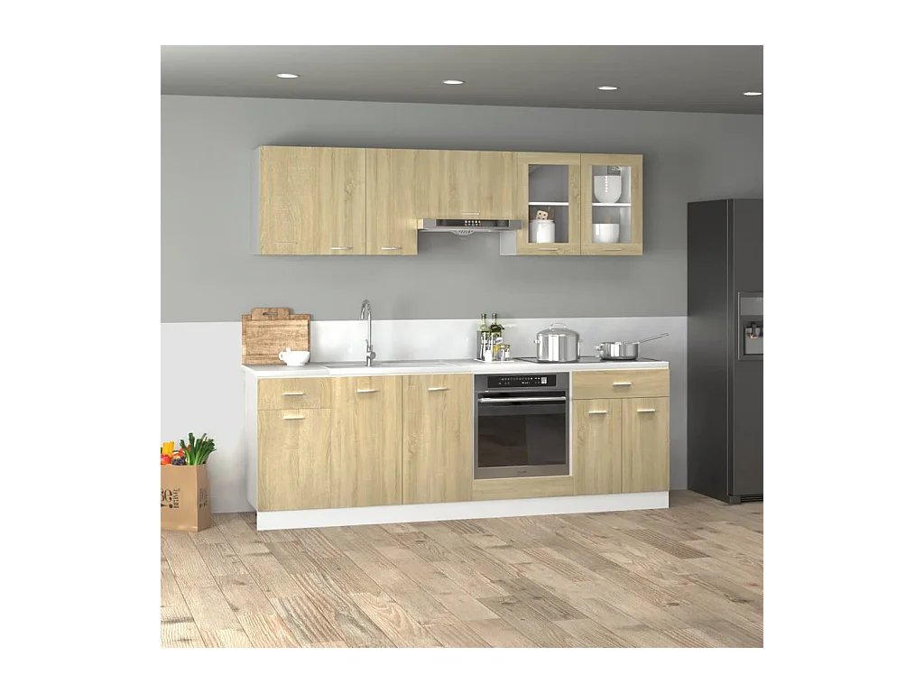 Ensemble de 8 meubles de cuisine "Lyon" en chêne Sonoma