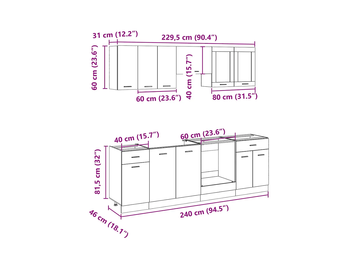 Ensemble de 8 meubles de cuisine "Lyon" en chêne Sonoma