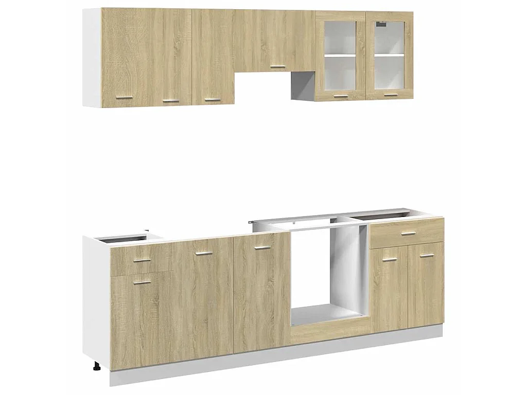 Ensemble de 8 meubles de cuisine "Lyon" en chêne Sonoma