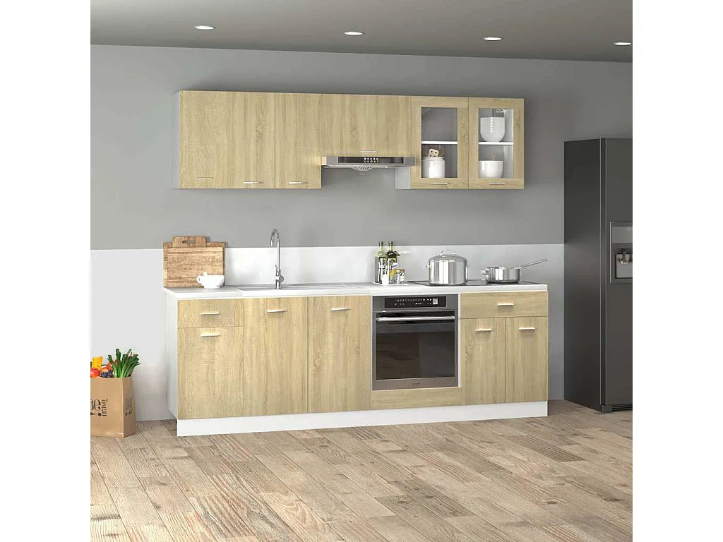 Ensemble de 8 meubles de cuisine "Lyon" en chêne Sonoma