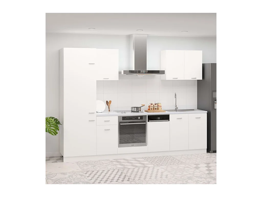 Ensemble de 7 meubles de cuisine "Lyon" en bois d'ingénierie blanc