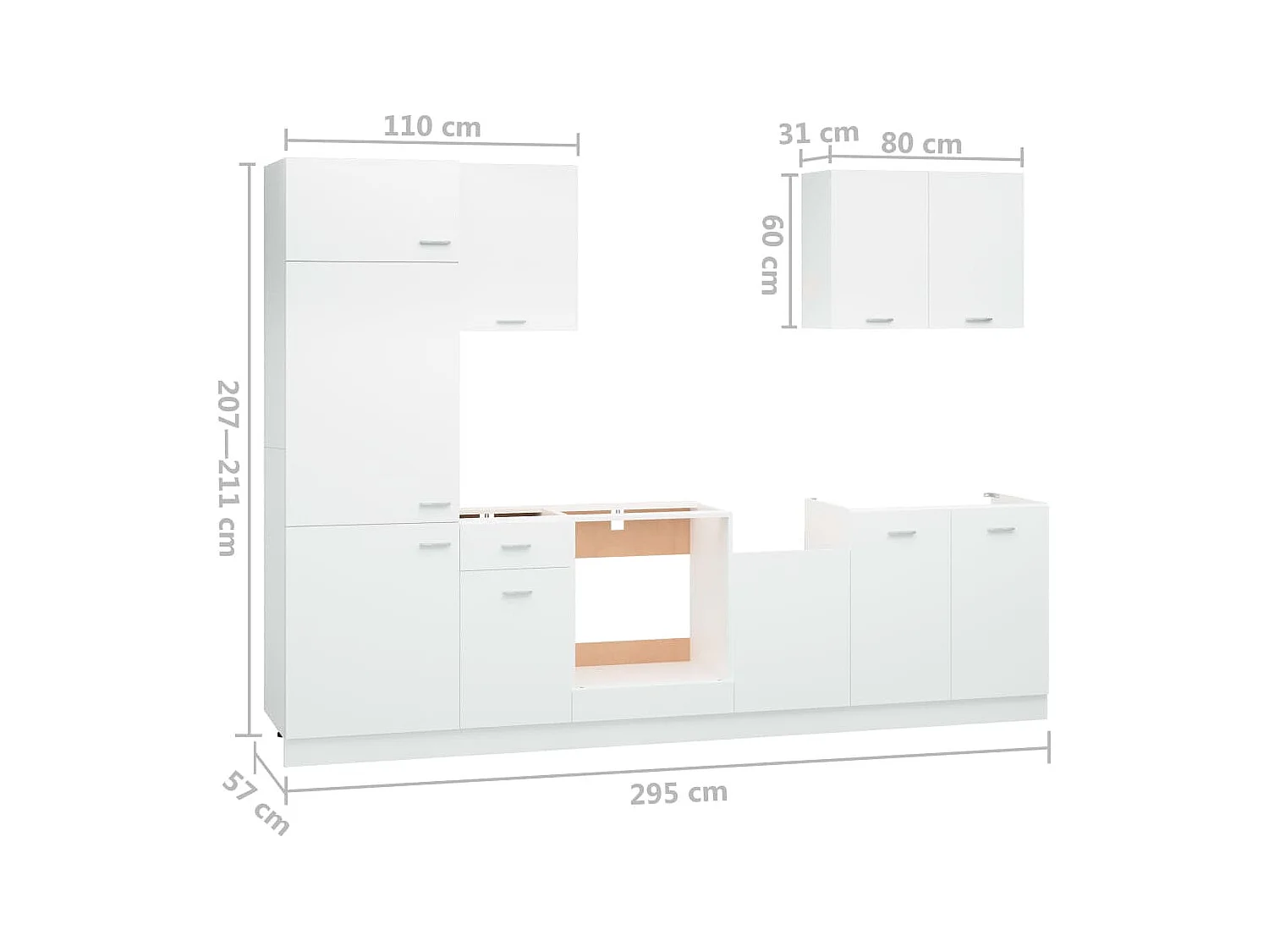 Ensemble de 7 meubles de cuisine "Lyon" en bois d'ingénierie blanc