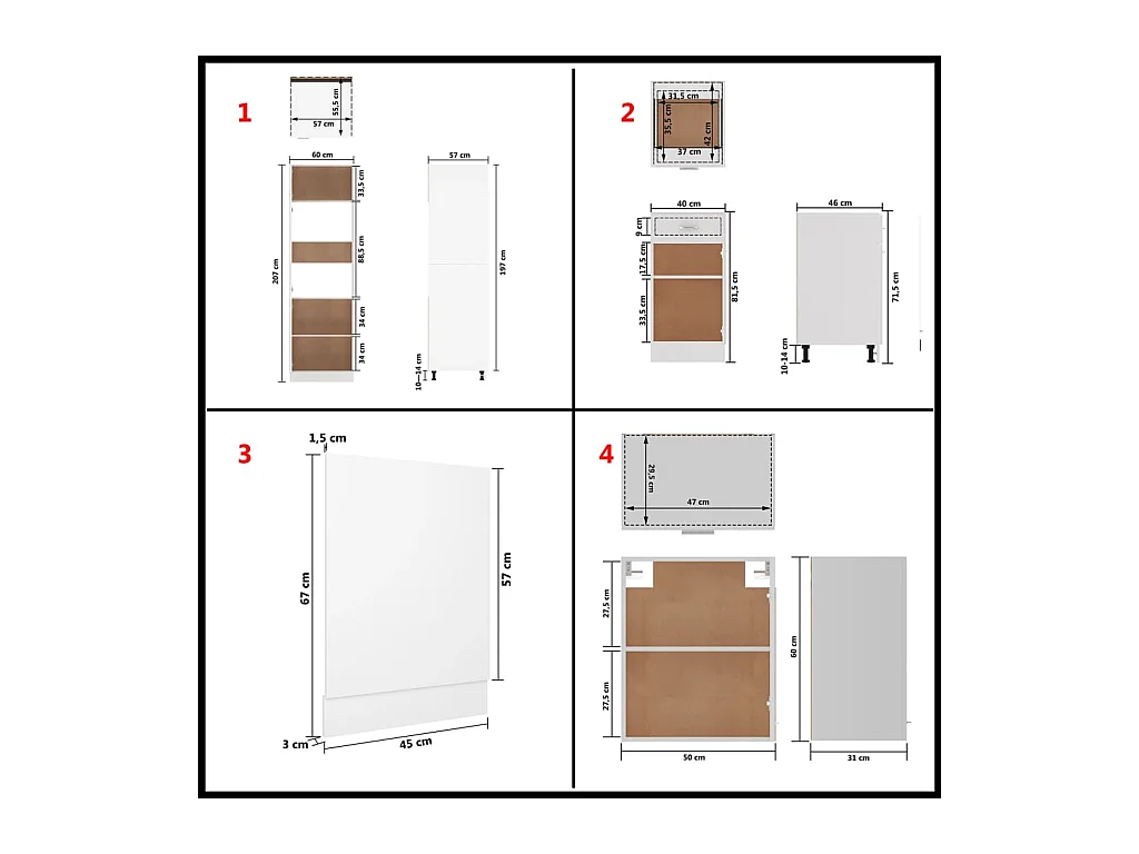 Ensemble de 7 meubles de cuisine "Lyon" en bois d'ingénierie blanc