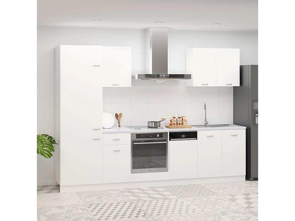 Ensemble de 7 meubles de cuisine "Lyon" en bois d'ingénierie blanc