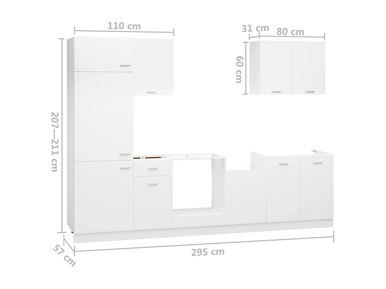 Ensemble de 7 meubles de cuisine "Lyon" en bois d'ingénierie blanc