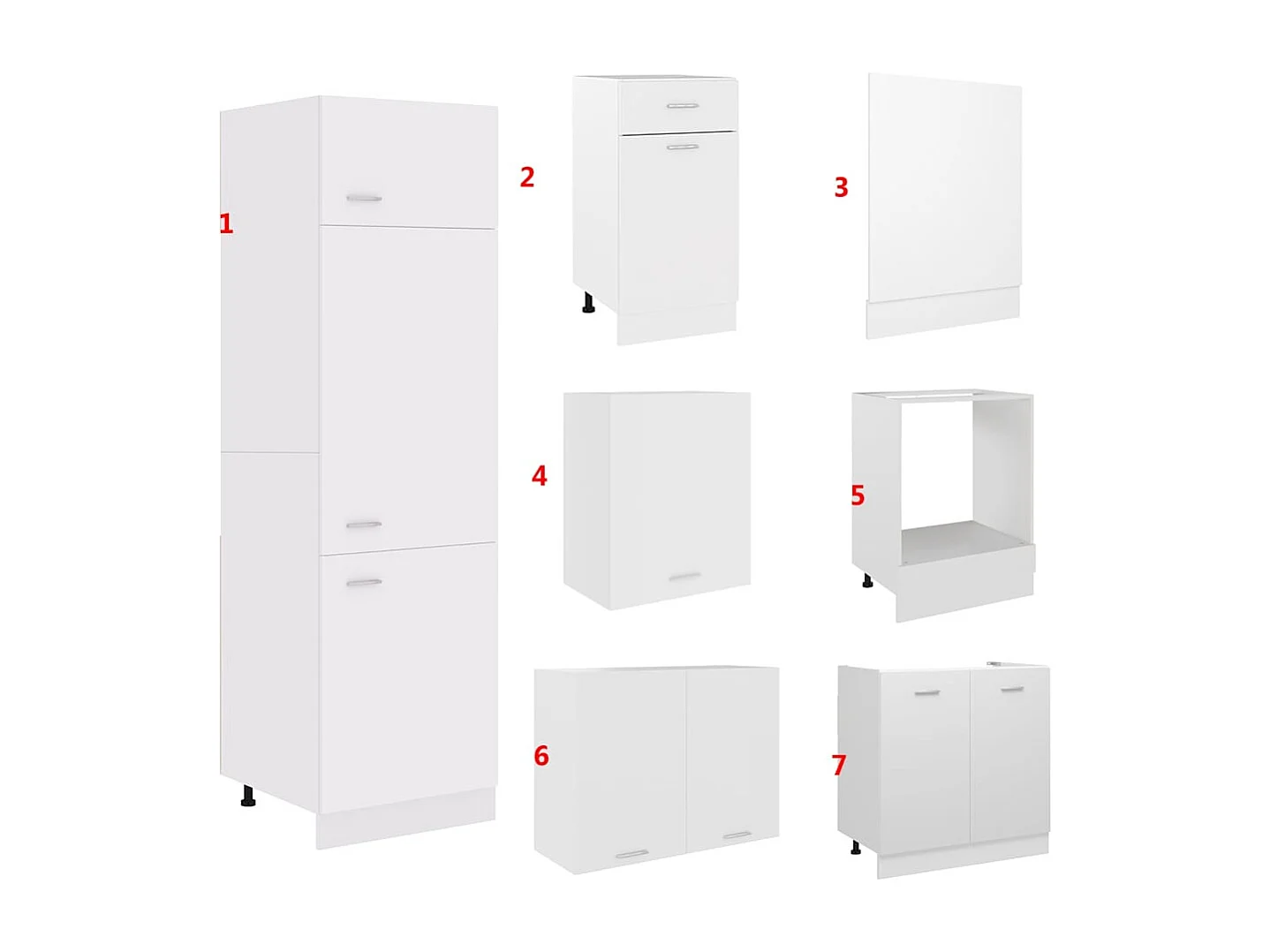 Ensemble de 7 meubles de cuisine "Lyon" en bois d'ingénierie blanc