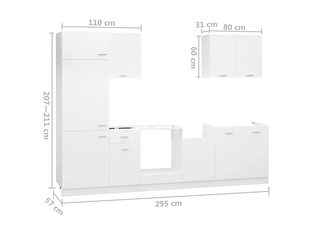 Ensemble de 7 meubles de cuisine "Lyon" en bois d'ingénierie blanc