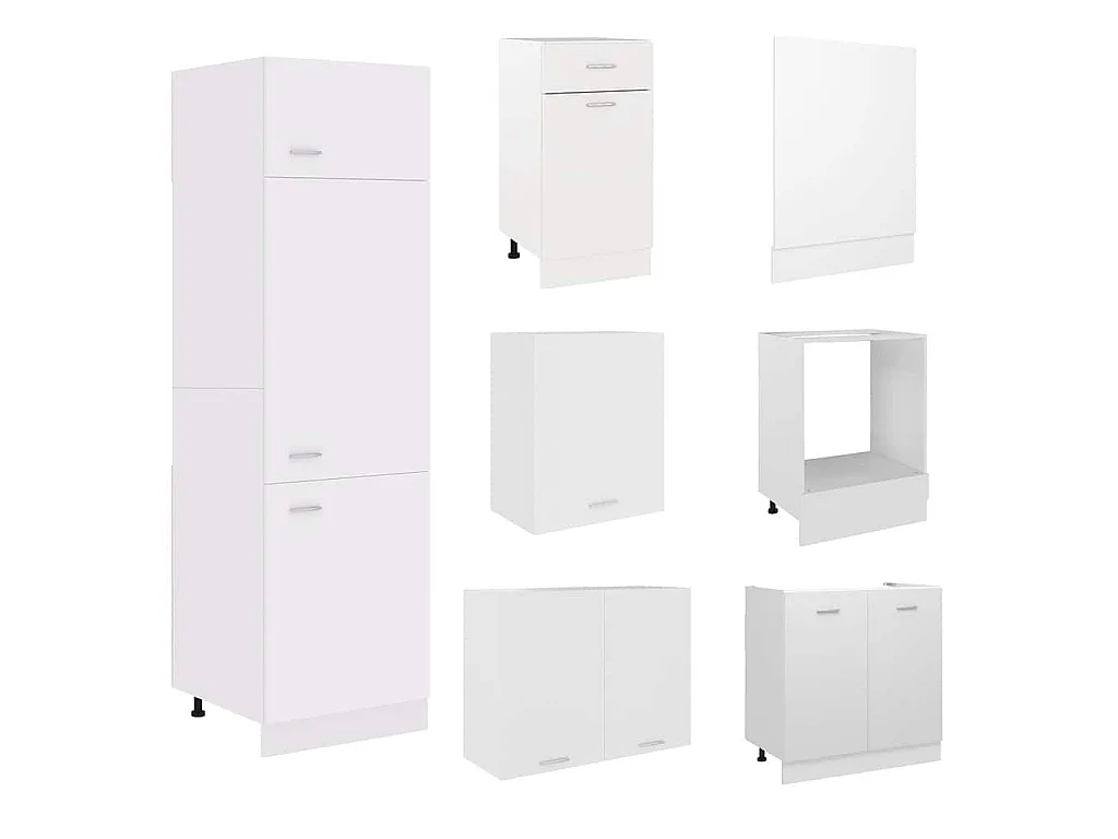 Ensemble de 7 meubles de cuisine "Lyon" en bois d'ingénierie blanc