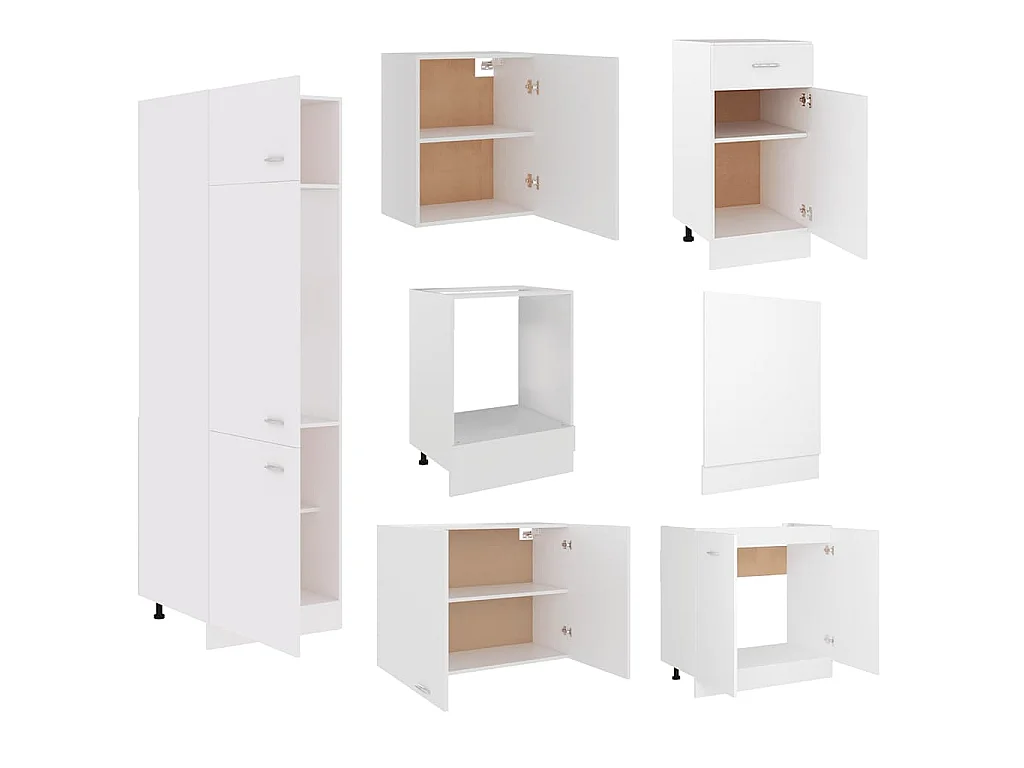 Ensemble de 7 meubles de cuisine "Lyon" en bois d'ingénierie blanc