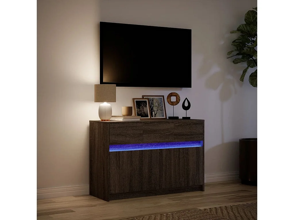 TV-Schrank mit LED-Beleuchtung Braun Eichen-Optik 91x34x61 cm