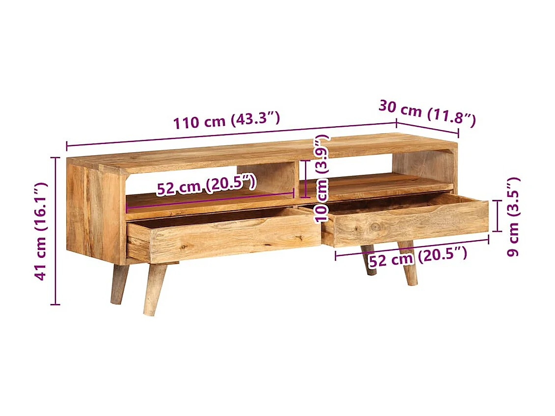 Meuble TV 110x30x41 cm bois massif de manguier