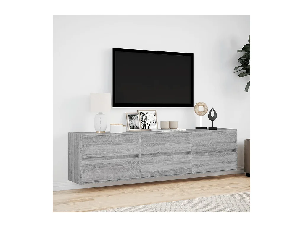 Meuble TV mural avec LED sonoma gris 180x31x45 cm