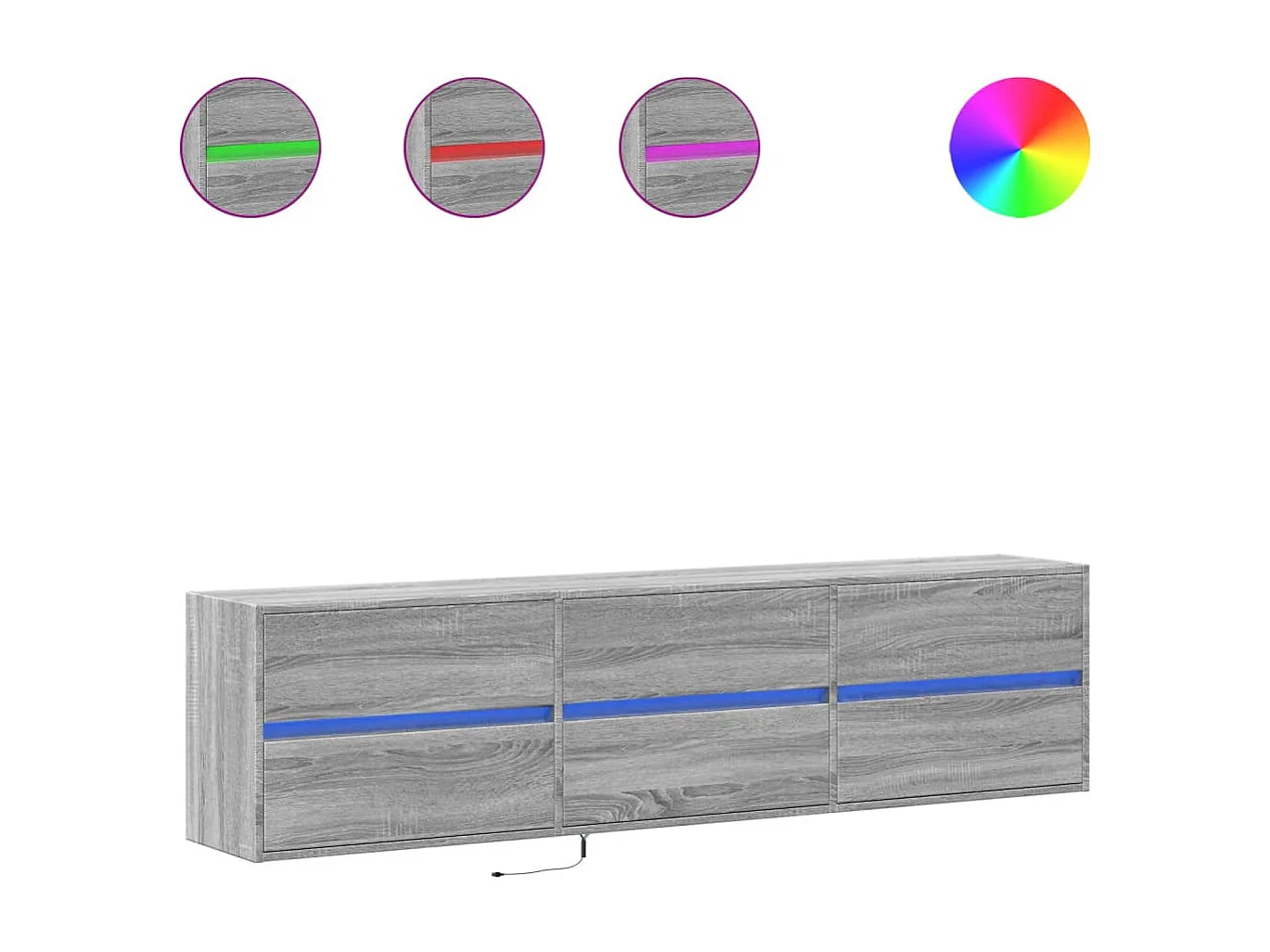 Meuble TV mural avec LED sonoma gris 180x31x45 cm