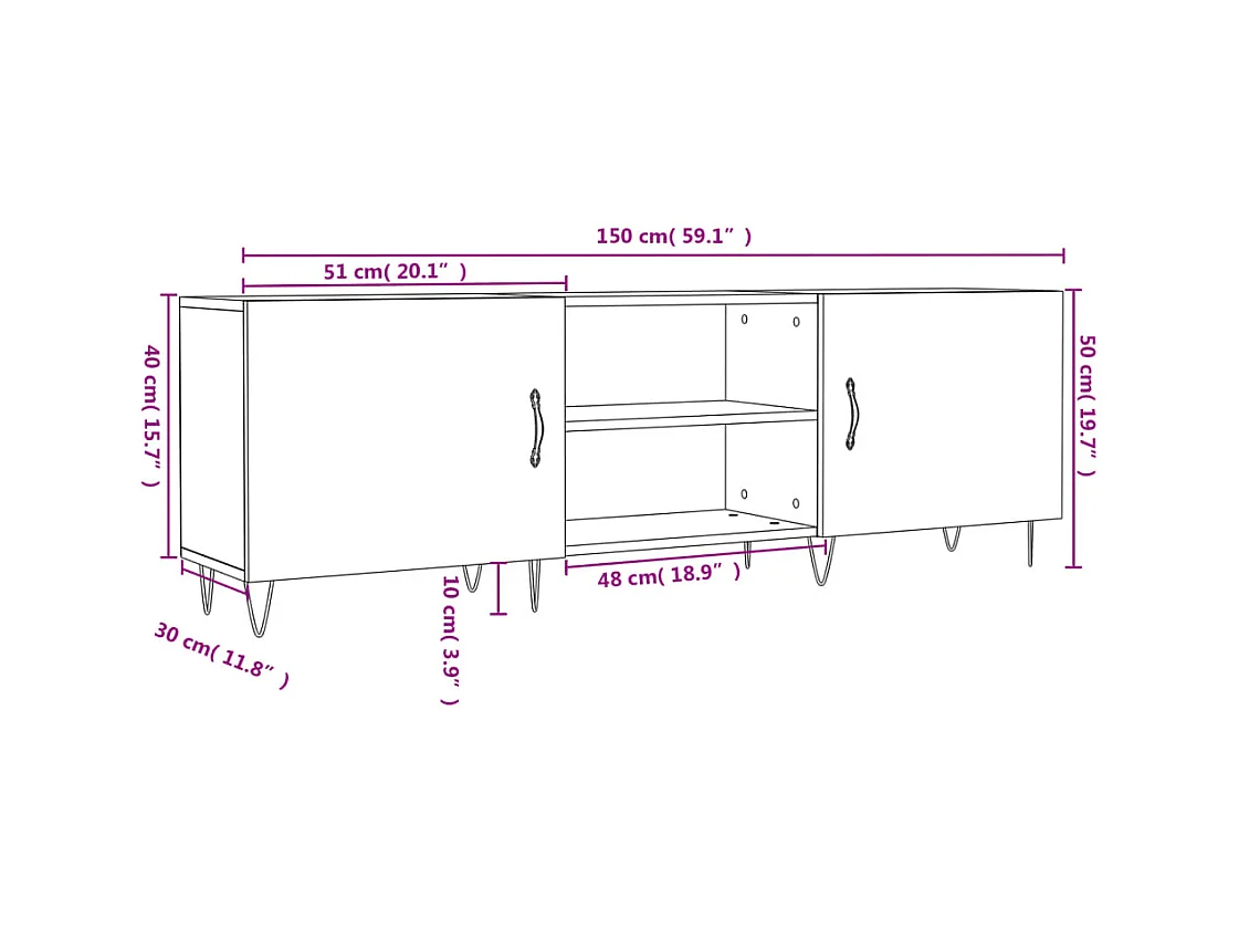 TV-Schrank Schwarz 150x30x50 cm Holzwerkstoff