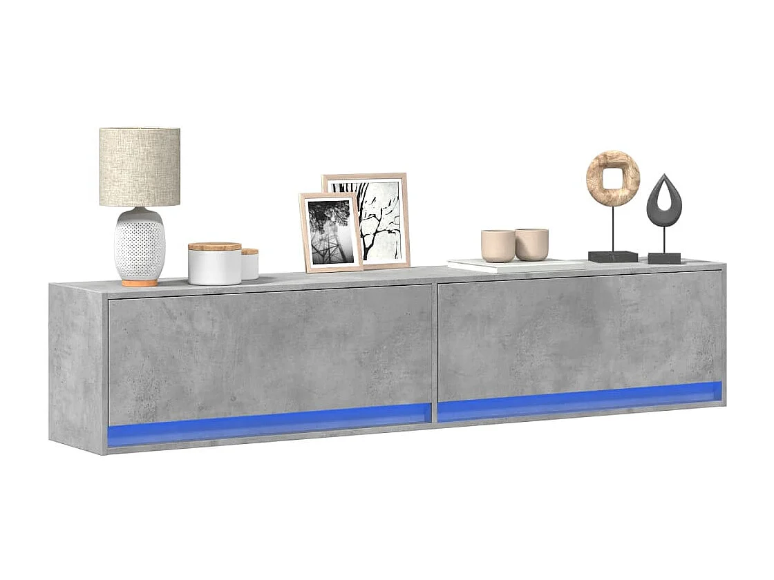 Móvel de parede p/ TV c/ luzes LED 180x31x38 cm cinza cimento